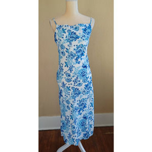 Petal & Pup White Maxi Dress with Blue Floral Print